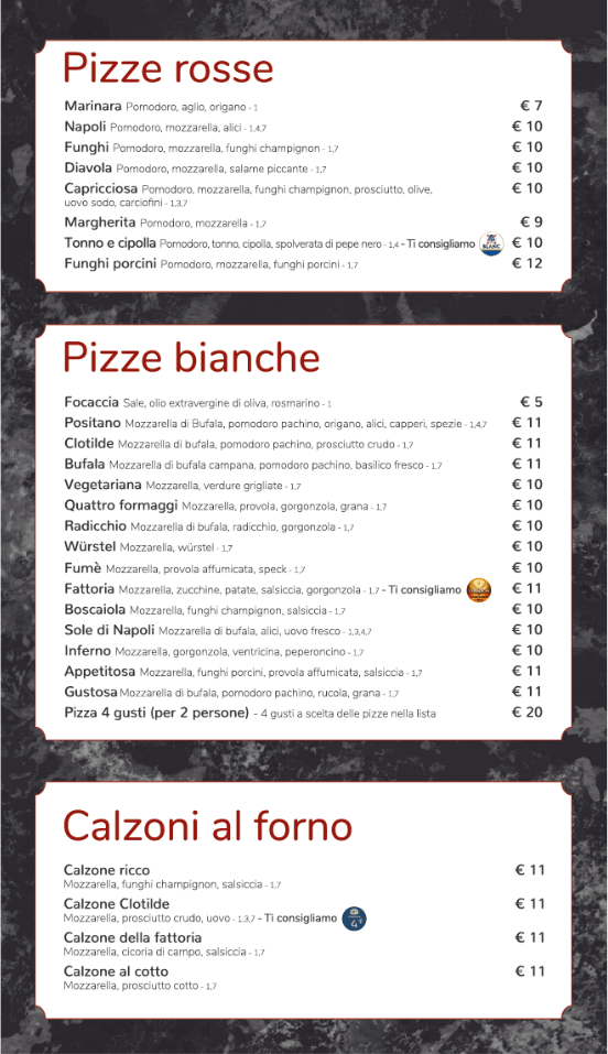 menu Pizze 2024