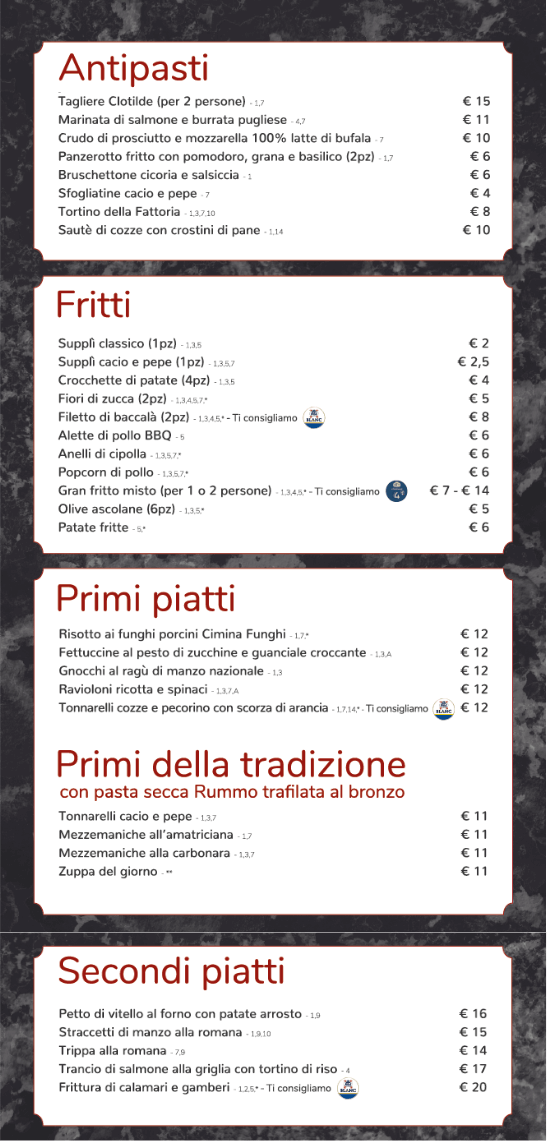 menu Ristorante 2024